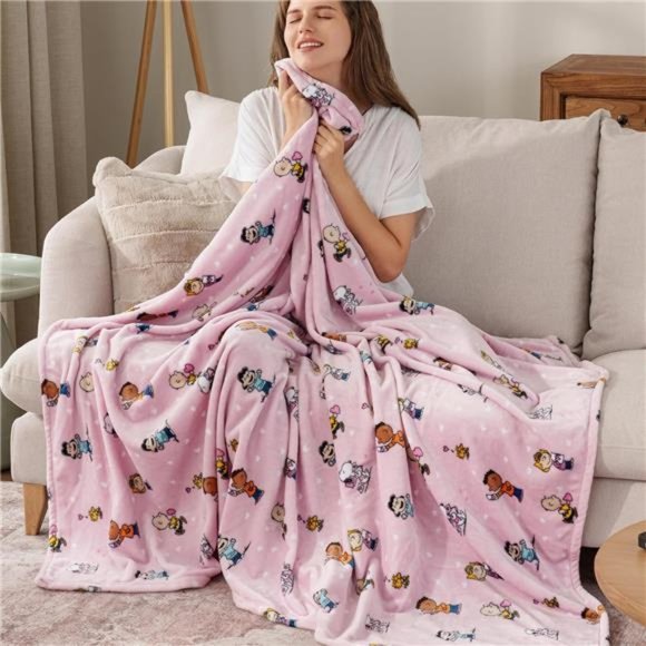 Blanket Peanuts Cute Character Snoopy Plush Throw Blanket, Pink 55x70 Inch - Picture 8 of 8